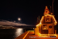 Full moon over bridge at Christmas